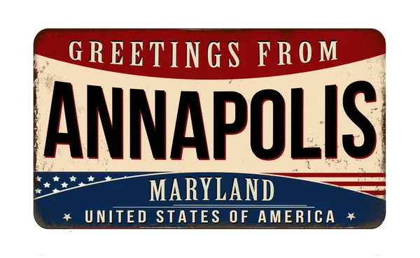 Beyaz Arka Planda Annapolis Paslı Metal Tabelasından Selamlar Vektör Illüstrasyonu — Stok Vektör