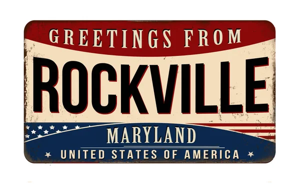 Saudações Rockville Vintage Sinal Metal Enferrujado Fundo Branco Ilustração Vetorial — Vetor de Stock