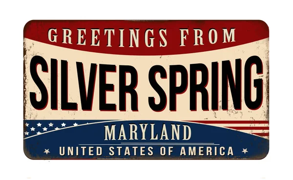 Hälsningar Från Silver Spring Vintage Rostig Metall Tecken Vit Bakgrund — Stock vektor