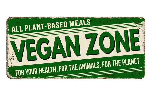 Vegan Zona Vintage Arrugginito Segno Metallo Uno Sfondo Bianco Illustrazione — Vettoriale Stock