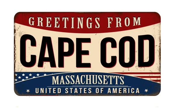 Salutations Cape Cod Vintage Rouillé Panneau Métallique Sur Fond Blanc — Image vectorielle