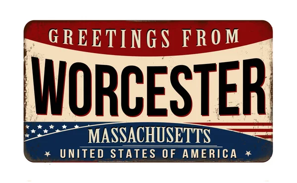 Groeten Van Worcester Vintage Roestig Metalen Bord Een Witte Achtergrond — Stockvector