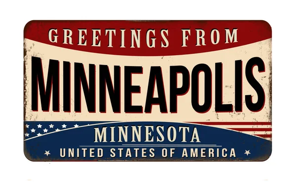 Saluti Minneapolis Vintage Segno Metallo Arrugginito Uno Sfondo Bianco Illustrazione — Vettoriale Stock