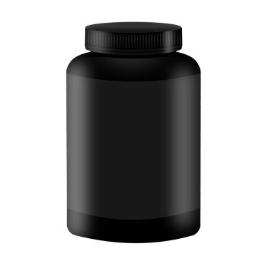 Beyaz arka planda siyah hap şişesi modeli, vektör illüstrasyonuName