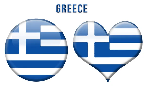 Greek Flag Rounded Heart Shape Buttons Vector Illustration — Stock Vector