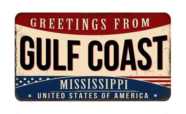 Greetings Gulf Coast Vintage Rusty Metal Sign White Background Vector — Stock Vector