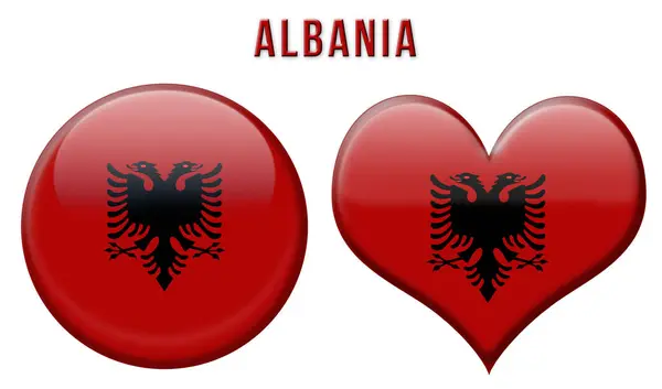 丸みを帯びたハート型のボタンのアルバニアの旗 ベクトル図 — ストックベクタ