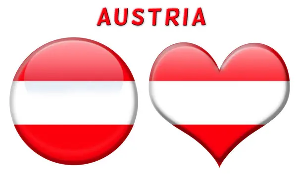 Bandiera Austriaca Pulsanti Arrotondati Forma Cuore Illustrazione Vettoriale — Vettoriale Stock