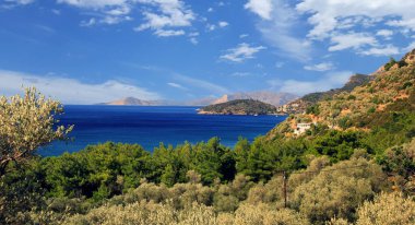 Yunanistan 'ın Samos adasındaki muhteşem manzara panoramik manzarası