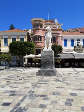 Samos Island, Greece - July 28, 2024 :  Lion sculpture at Pythagoras square in Vathy on Samos Island, Greece clipart