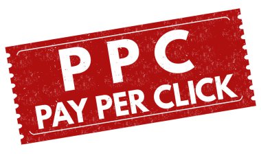PPC (tıklama başına ödeme) beyaz arkaplan üzerindeki grunge lastik damgası, vektör illüstrasyonu