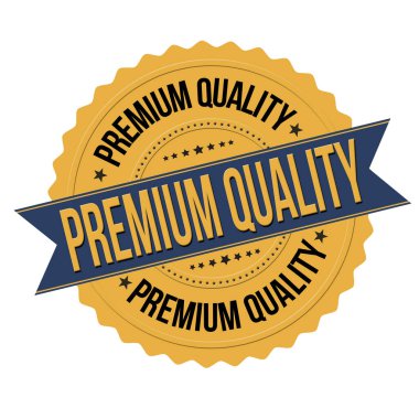 Pemium kalitesinde altın rozet, beyaz arkaplanda amblem veya etiket, vektör illüstrasyonu
