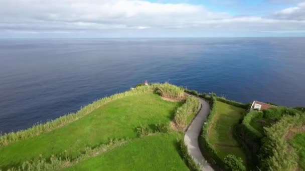 Вид Повітря Дорогу Маяка Острова Азорські Острови Жовтня 2022 Року — стокове відео