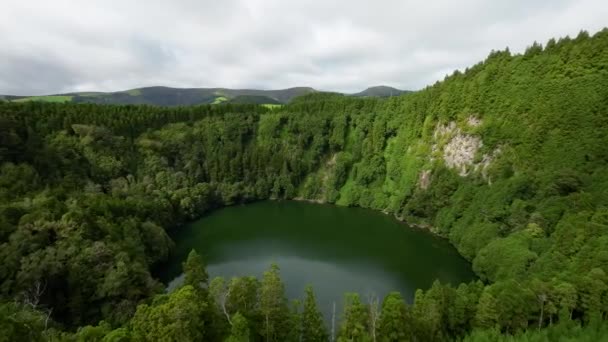 Aerial View Lake Volcanic Crater Lagoa Congro Sao Miguel Island — стокове відео