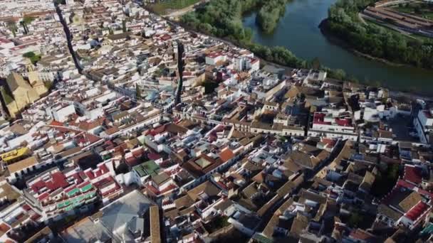 Spanya Nın Tarihi Merkezi Cordoba Nın Havadan Görünüşü Uçağı Nisan — Stok video
