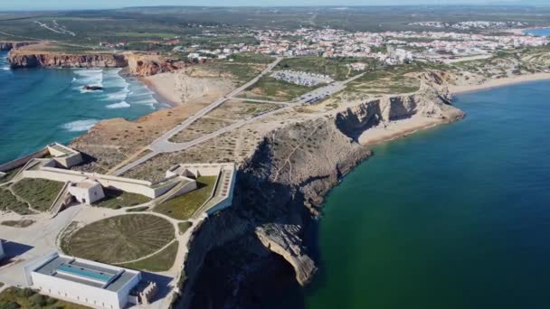 Vista Aérea Drones Fortaleza Sagres Sagres Point Algarve Portugal Abril — Vídeo de Stock