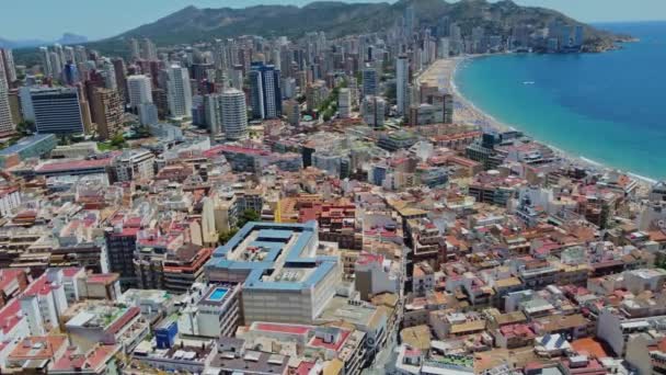 Drone Beelden Benidorm Aerial View Strand Gebouw Spanje Costa Blanca — Stockvideo