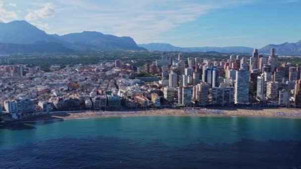 Drone Filmato Benidorm Vista Aerea Spiaggia Edificio Spagna Costa Blanca — Video Stock