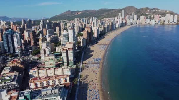 Benidorm Drone Beelden Aerial View Strand Gebouw Spanje Costa Blanca — Stockvideo