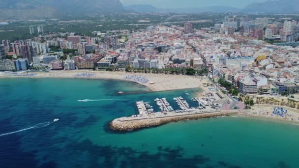 Benidorm Drone Beelden Aerial View Strand Gebouw Spanje Costa Blanca — Stockvideo