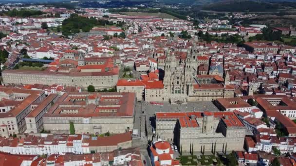 Сантьяго Компостела Каталония Исторический Город Галисия Испания Aerial Skyline Drone — стоковое видео