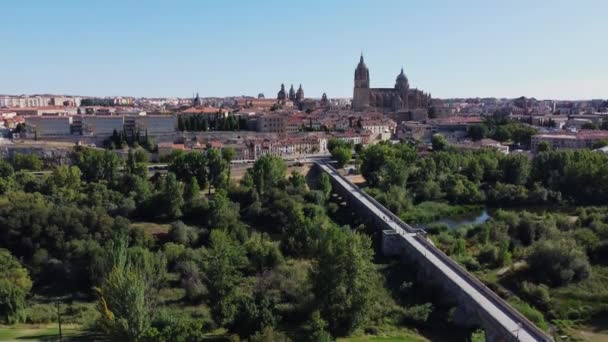 Salamanca Cattedrale Città Storica Spagna Aerial Skyline Drone View Agosto — Video Stock