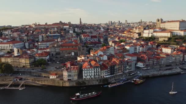Den Gamla Staden Porto Portugal Europa Flygfoto Från Skyline Drone — Stockvideo