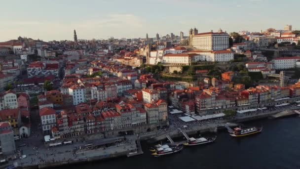Старе Місто Порту Португалії Європа Airerial Skyline Drone View Сансет — стокове відео