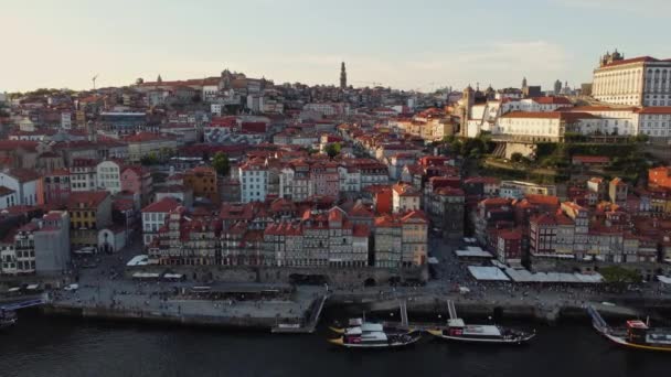 Cidade Velha Porto Portugal Europa Airline Drone View Sunset Agosto — Vídeo de Stock
