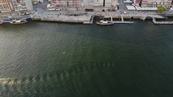 Den Gamla Staden Porto Portugal Europa Flygdrönare Utsikt Solnedgång Augusti — Stockvideo