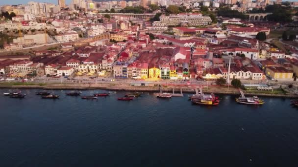 Città Vecchia Porto Portogallo Europa Aerea Skyline Drone View Tramonto — Video Stock