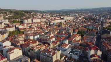 Şehir Ourense. Galiçya, İspanya 4K Hava Görüntüsü Drone View. 26 Ağustos 2023