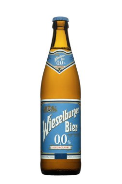 Hamburg, Germany - Nov 20, 2022: Bottle of Original Wieselburger Beer isolated on white background.