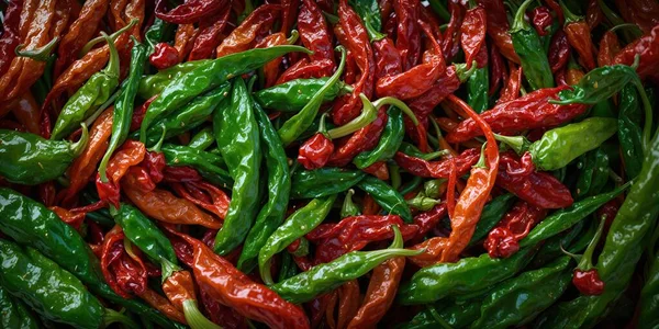 Background Hot Red Green Peppers Top View Soft Focus — Stock Photo, Image