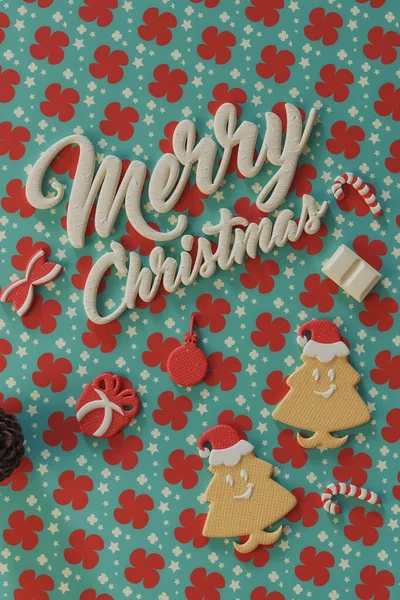 Tatlı Noel Kurabiyeleri Şekerler Çikolatalı Mutlu Noel Metinleri Masanın Üstünde — Stok fotoğraf