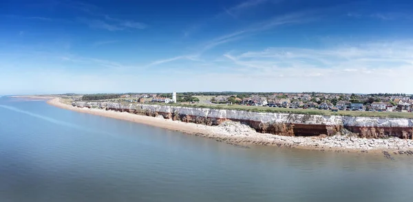 stock image panoramic aerial view above the sea looking at the sea side town of Hunstanton in norfolk