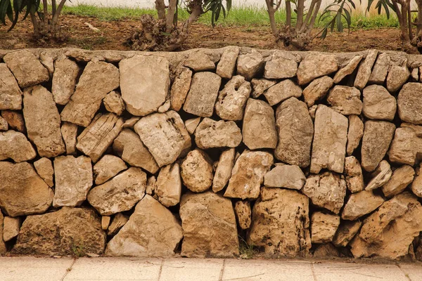 Parede Tijolo Apoio Pedra Espanha Longo Uma Calçada — Fotografia de Stock