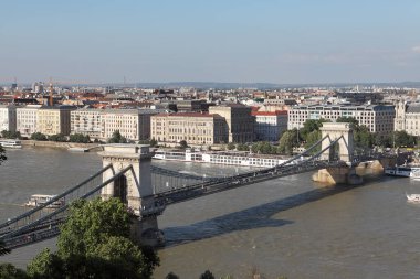 BUDAPEST, HUNGARY - 30 HAZİRAN 2018 Macaristan 'ın Budapeşte şehrinin yüksek açılı manzarası