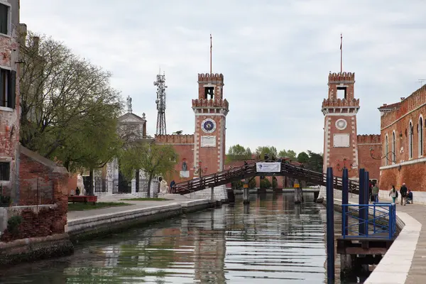 stock image VENICE,ITALY - APRIL 30, 2019: Entrance to the historic Venetian Arsenal and Naval Museum in Castello district.