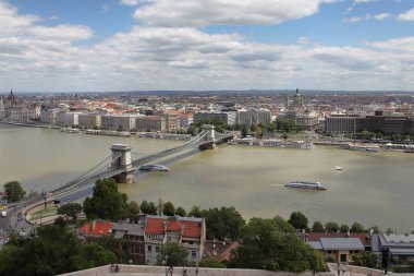 Budapeşte, Macaristan - 1 Temmuz 2018: Budapeşte Havacılık Manzarası, Macaristan. Yukarıdan harika Budapeşte Manzarası.