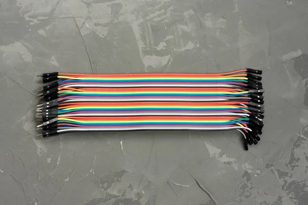 Male Female Jumper Cable Arduino Set Colored Connecting Wires Gray Royalty Free Stock Photos
