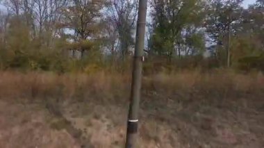 Hareket eden bir trenin penceresinden bak. Ukrayna 'da trenle seyahat ediyorum. Sonbahar. Yüksek kaliteli FullHD görüntüler