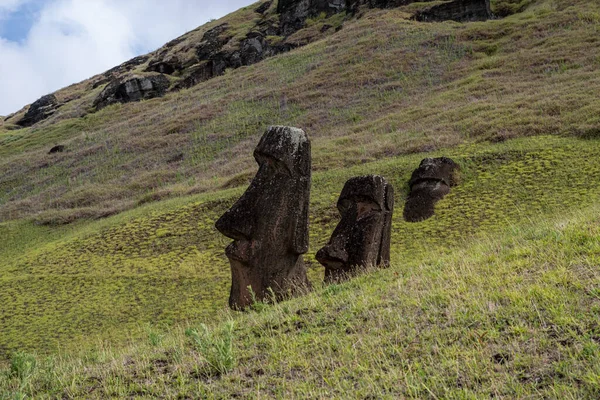 Rano Raraku Volkanı Ndaki Moai Heykelleri Paskalya Adası Rapa Nui — Stok fotoğraf