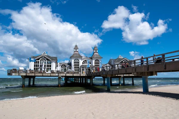 stock image Sellin on Ruegen, Germany - July 16, 2022: Historic building at pier in the Baltic seaside resort of Sellin on the German island of Ruegen