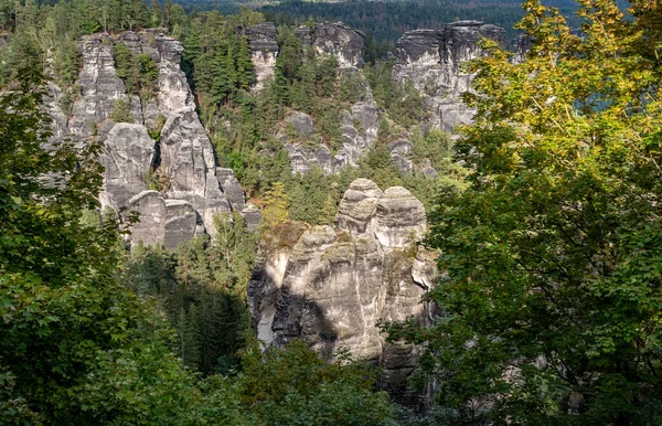 Vista Incrível Sobre Rochas Parque Nacional Saxon Switzerland Alemanha — Fotografia de Stock