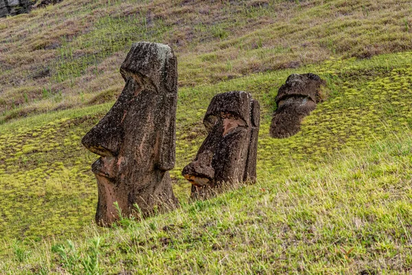 Posągi Moai Wulkanie Rano Raraku Wyspie Wielkanocnej Park Narodowy Rapa — Zdjęcie stockowe