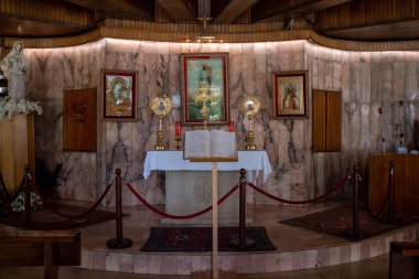 20 Haziran 2021 - Zahle, Lübnan. Meryem Ana ve Bekaa 'nın içi Bekaa Vadisi' ndeki Zahle şehrinde bulunan bir Marian türbesidir. Lübnan