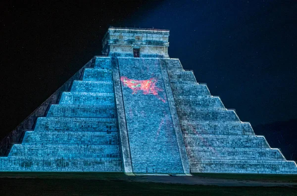 Chichen Itza Mexico October 2016 Light Show Mayan Pyramid Chichen — Stock Photo, Image
