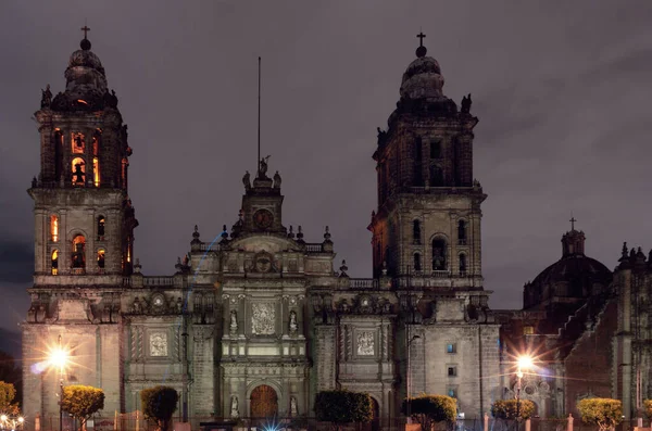 Собор Зокало Ночью Мехико Мексика — стоковое фото