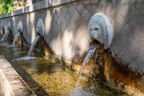 Old Venetian Fountain Lions Heads Spili Crete Island Greece — Stock Photo, Image